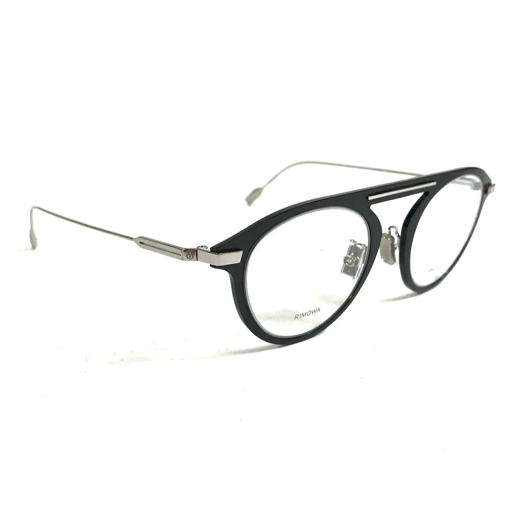 Rimowa Eyeglasses Frames RW50004U 001 Black Silver Round Full Rim 47-23-150 - Picture 2 of 13